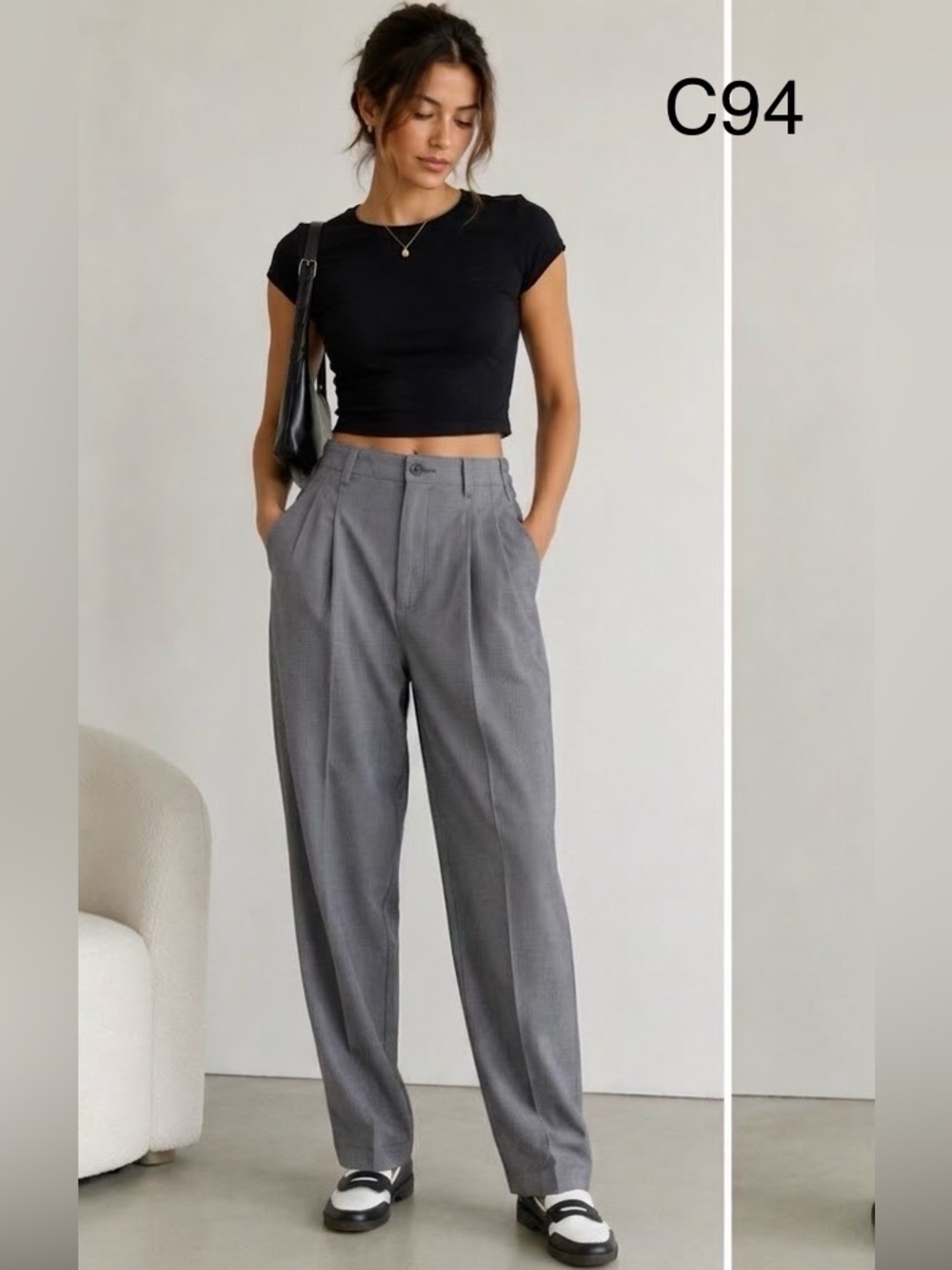 Lee vintage Style Gray High-Waist Pleated Trousers, Size 6P
